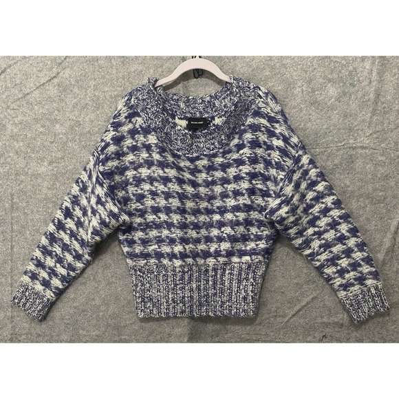 Rachel Comey Alpaca‎ Wool Sweater Womens Sz L Blue Houndstooth Fuzzy Feather - Picture 1 of 7